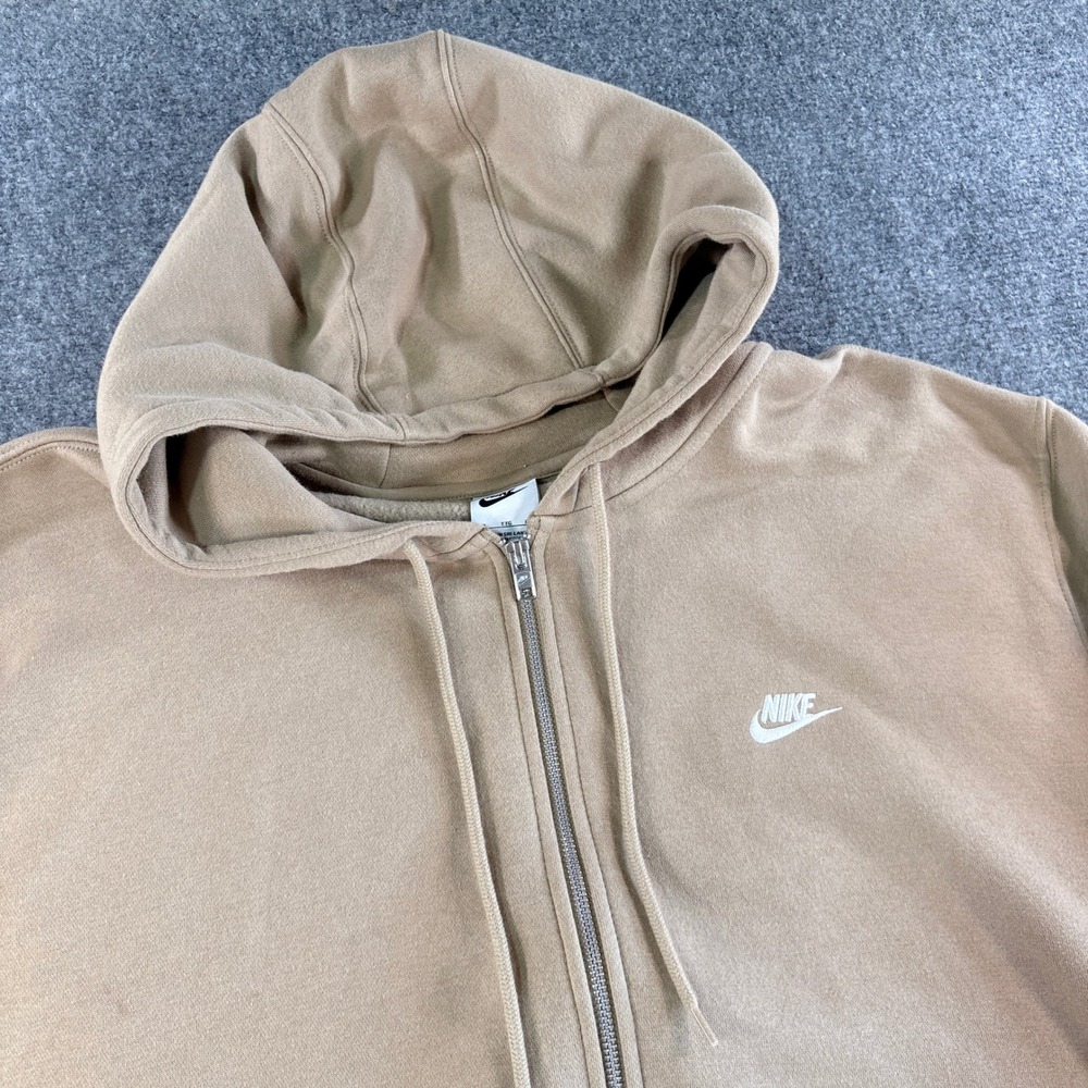 Nike Mens XXL Full Zip‎ Hoodie Tan Khaki Fleece Embroidered Logo Sweatshirt READ